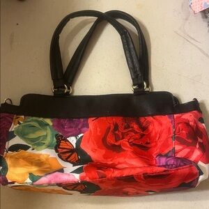 Floral Print Women's Bag with Black Accents